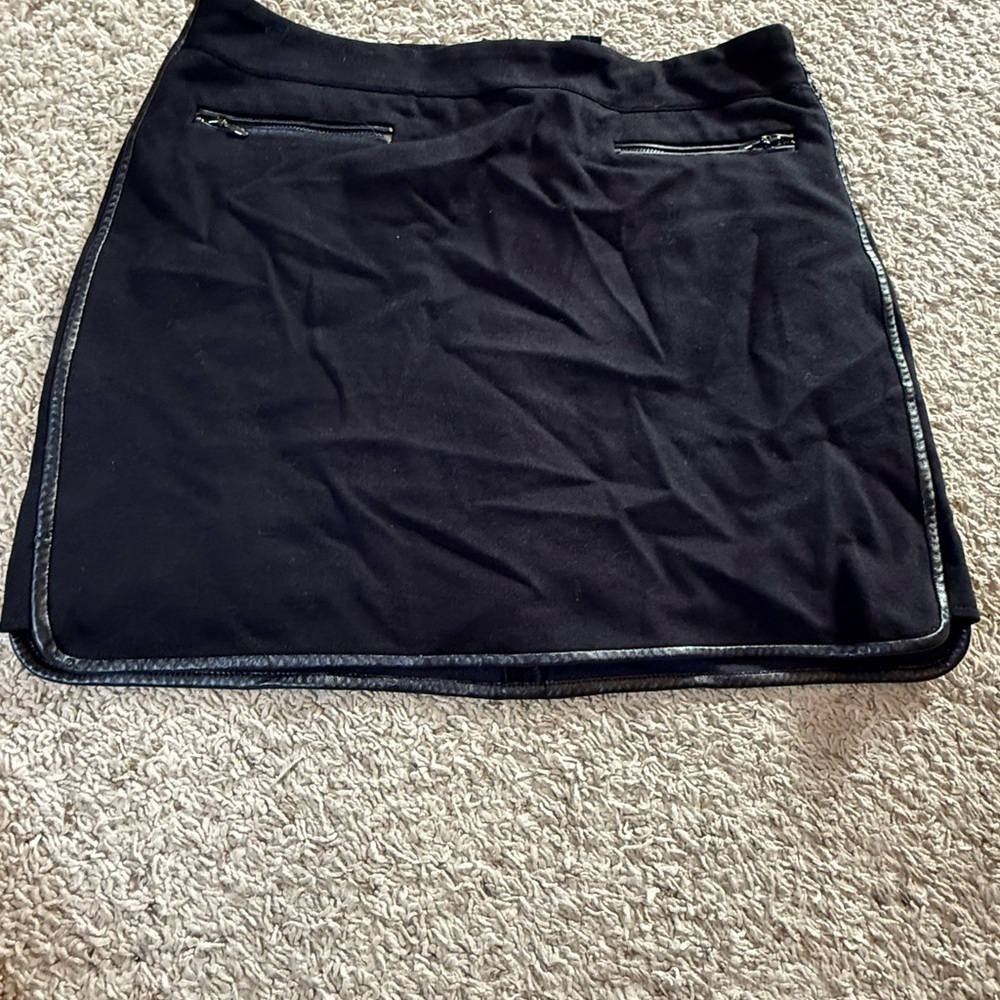White House Black Market Black Mini Skirt with Leather Trim